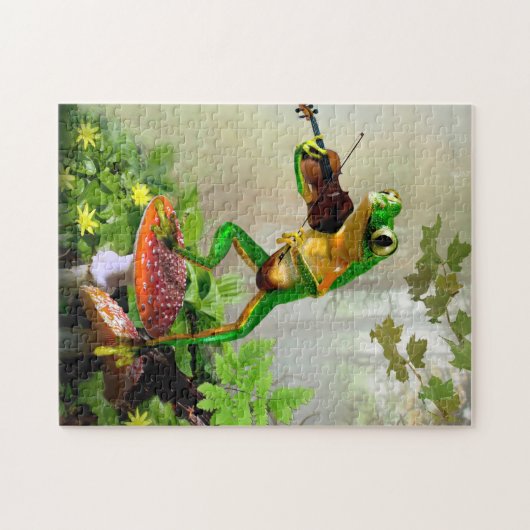 Puzzlespiel mit dem Baumfrosch, der Geige spielt Puzzle (Horizontal)