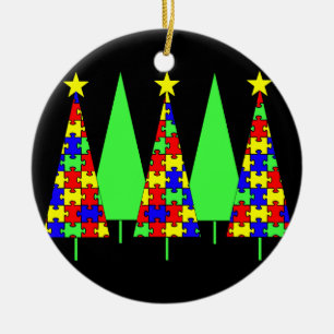 Puzzlespiel-Weihnachtsbäume - Autismus-Bewusstsei Keramikornament