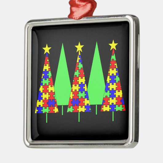 Puzzlespiel-Weihnachtsbäume - Autismus-Bewusstsein Silbernes Ornament (Links)