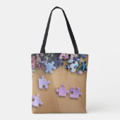 Puzzleteile auf einem überdruckten Totbeutel Tasche (Rückseite)