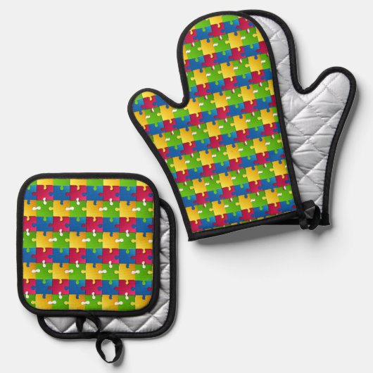 Puzzleteile Design Ofen Mitt & Pot Holder Set (Vorderseite/Rückseite)
