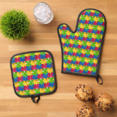 Puzzleteile Design Ofen Mitt & Pot Holder Set (Oben Unten)