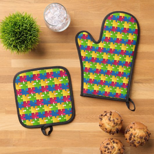 Puzzleteile Design Ofen Mitt & Pot Holder Set (Oben Unten)