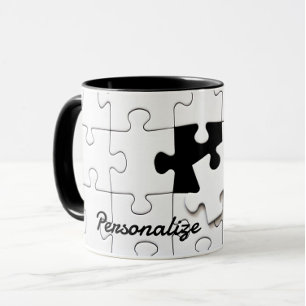 Puzzleteile lustig whimsisile schwarz-weiß tasse