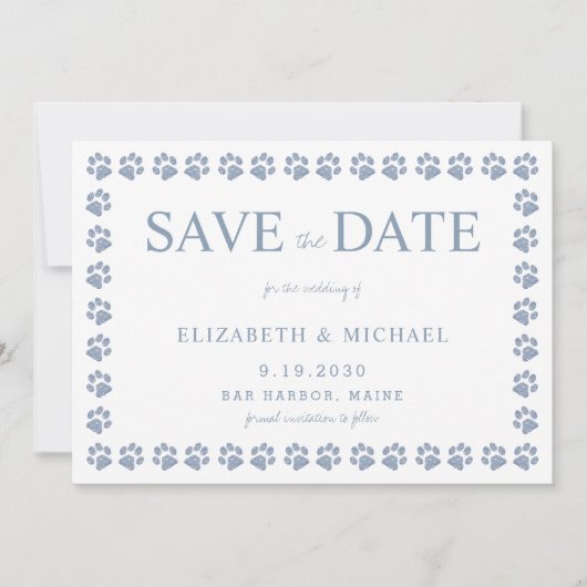 Pw Print Dusty Blue Glitzer Hochzeit speichern das Einladung (Vorderseite)