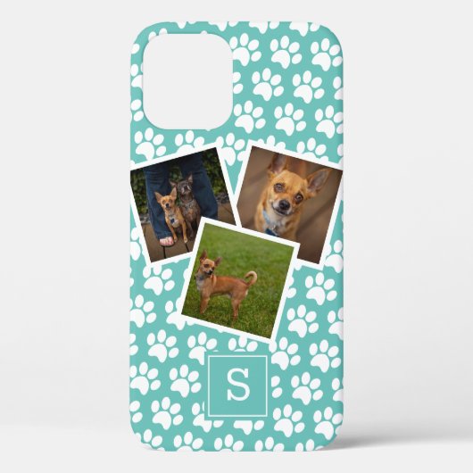 PW Print Pet Foto Collage Aquamarin Monogram Case-Mate iPhone Hülle (Rückseite)