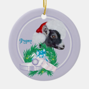 Pygmy Goat Santa Wreath Holiday Ornament