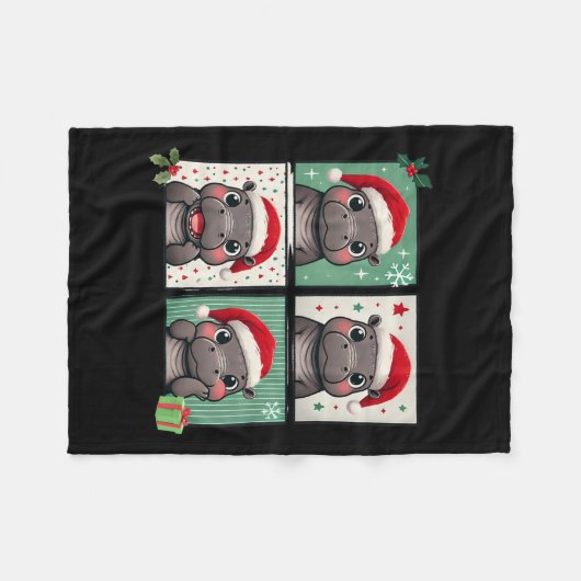 Pygmy Hippo Meme Santa Claus Hat Fotobooth Funny Fleecedecke (Vorderseite (Horizontal))