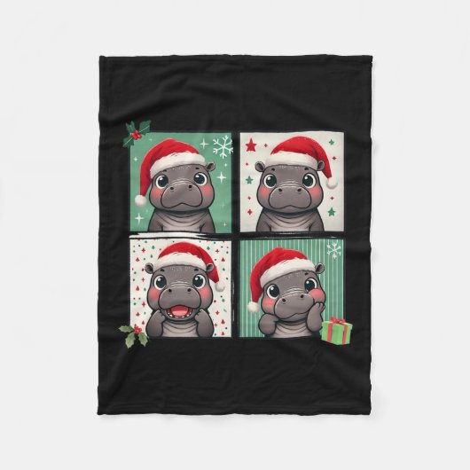 Pygmy Hippo Meme Santa Claus Hat Fotobooth Funny Fleecedecke (Vorderseite)