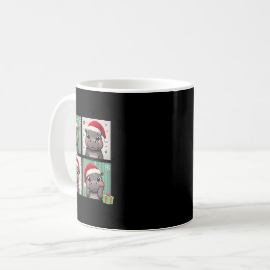 Pygmy Hippo Meme Santa Claus Hat Fotobooth Funny Kaffeetasse (Vorderseite Links)