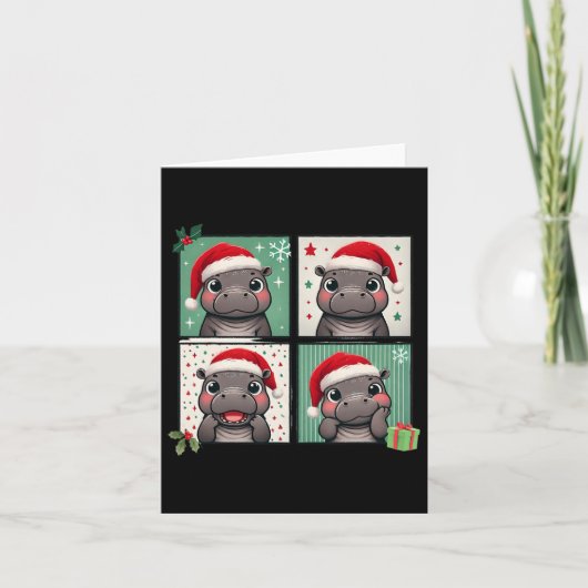 Pygmy Hippo Meme Santa Claus Hat Fotobooth Funny Karte (Vorderseite)