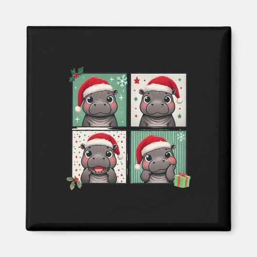 Pygmy Hippo Meme Santa Claus Hat Fotobooth Funny Magnet (Vorne)