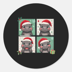 Pygmy Hippo Meme Santa Claus Hat Fotobooth Funny Runder Aufkleber