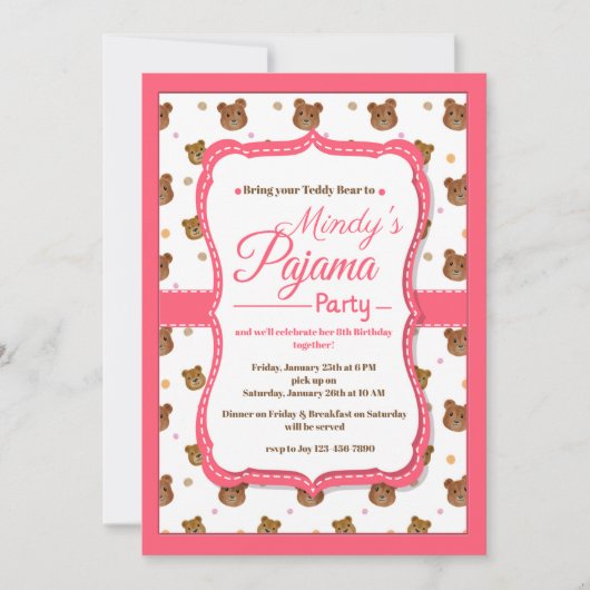 Pyjama-Party Einladungen (Vorderseite)