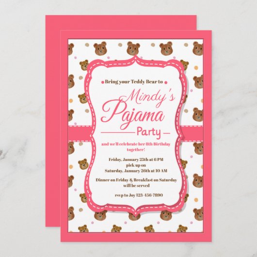 Pyjama-Party Einladungen (Vorne/Hinten)