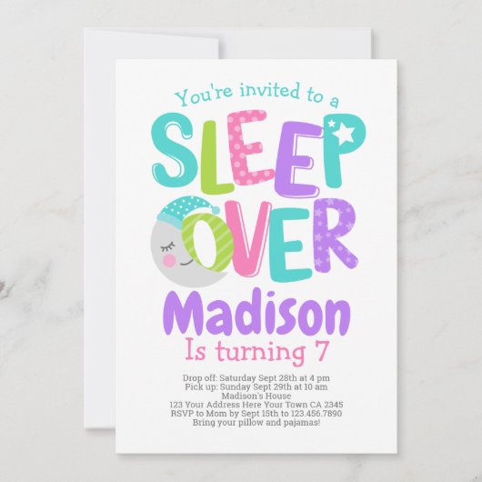 Pyjama-Party-Geburtstag Einladung (Vorderseite)