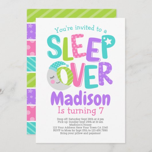 Pyjama-Party-Geburtstag Einladung (Vorne/Hinten)