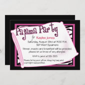 Pyjama-Party im Schwarzen und im Rosa Einladung (Vorne/Hinten)