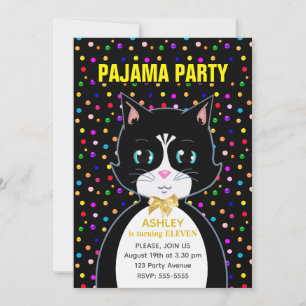 Pyjama-Party & Süße Tuxedo-Geburtstagskatze  Einladung