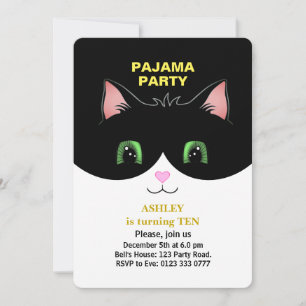 Pyjama-Party & Süße Tuxedo-Katze Einladung