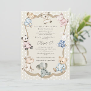 Pyjama-Party-Tier-Thema Baby Shower Einladung