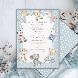 Pyjama-Party-Tier-Thema Blaue Babyparty Einladung