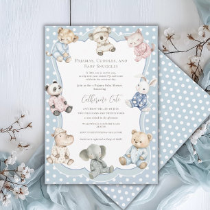 Pyjama-Party-Tier-Thema Blaue Babyparty Einladung
