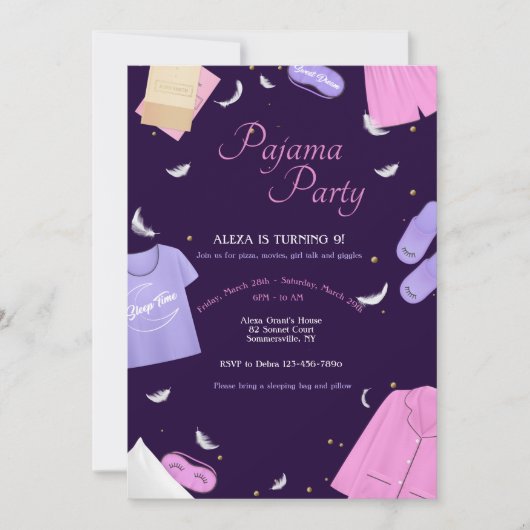Pyjamaparty für Mädchen Einladung (Vorderseite)