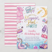 Pyjamaparty-Poolparty Pink Mädchen Geburtstag Einladung (Vorne/Hinten)