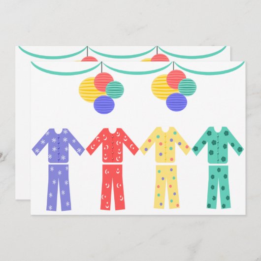 Pyjamas in einem Reihen-Pyjama-Party Einladung (Vorne/Hinten)
