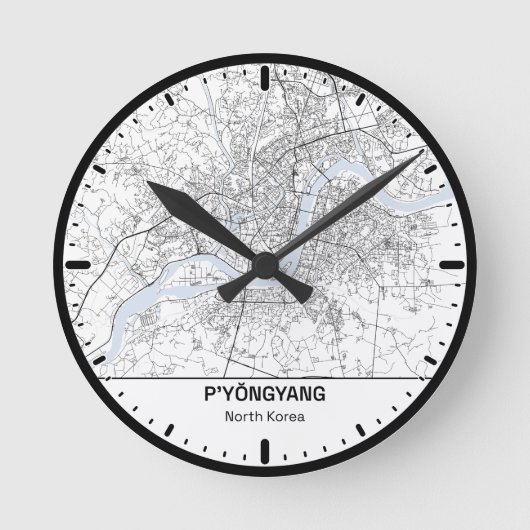 Pyongyang Clock City Line Art Runde Wanduhr (Vorderseite)