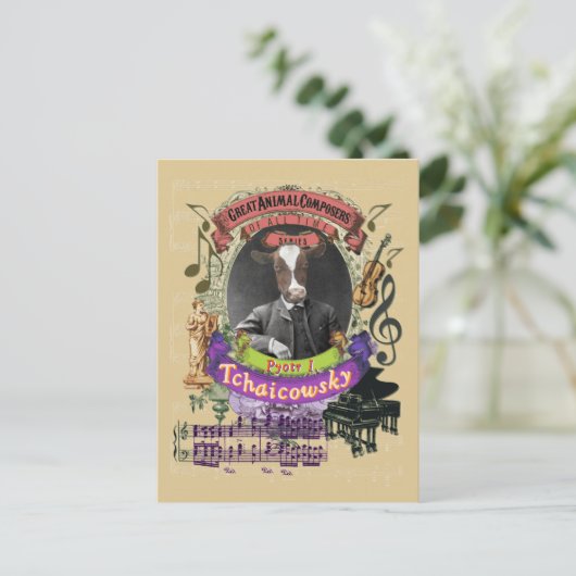 Pyotr Tchaicowsky Cow Animal Composer Tchaikovsky Postkarte (Stehend Vorderseite)