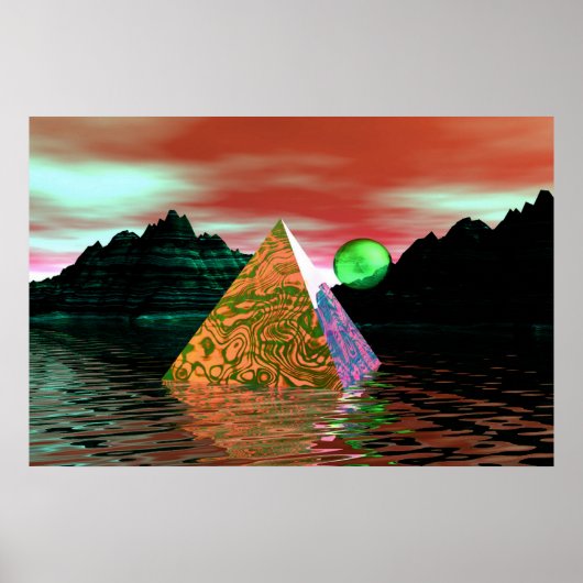 pyramid in the water with green sun poster (Vorne)