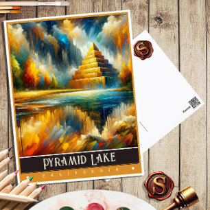Pyramid Lake, Kalifornien   Vintage-Malerei Postkarte