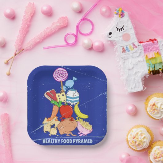 Pyramide "Gesunde Lebensmittel" lustige Cartoon Pappteller (Party)