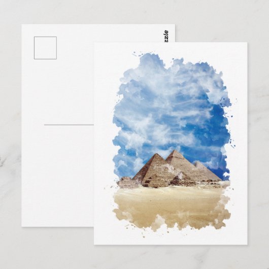 Pyramide von Gizeh Ägypten Wasserfarben Kunst, Dic Postkarte (Vorne/Hinten)