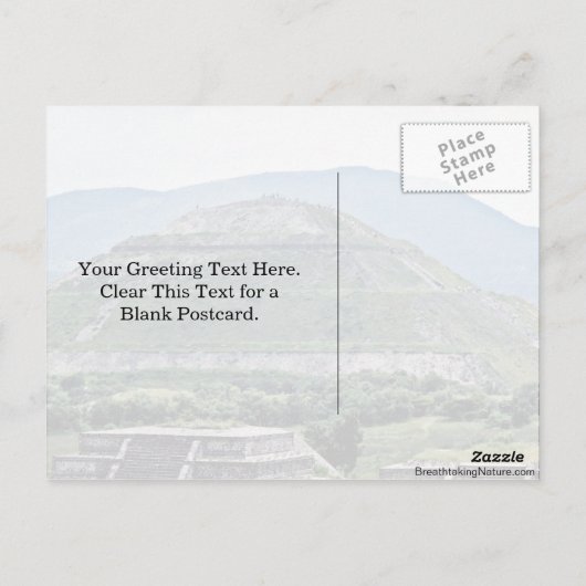 Pyramide von The Sun an Teotihuacan Ruinen, nahe Postkarte (Rückseite)