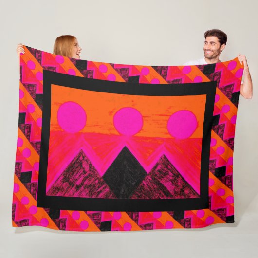 Pyramiden anderer Welten in Rosa und Orange Fleecedecke (Beispiel)