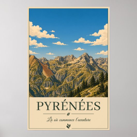 Pyrenäen Frankreich – Illustrierte Landschaft mit Poster (Vorne)