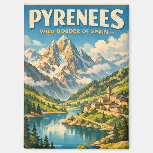 Pyrenäen, Spanien, in klassischer Retro-Reiseoptik Magnet