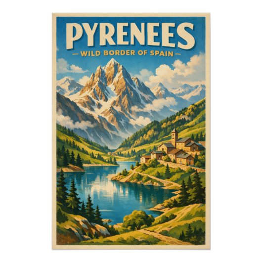 Pyrenäen, Spanien, in klassischer Retro-Reiseoptik Poster (Vorderseite)