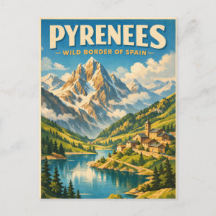 Pyrenäen, Spanien, in klassischer Retro-Reiseoptik Postkarte