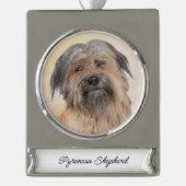 Pyrenean Shepherd Malerei - Niedliche Original Dog Banner-Ornament Silber (Vorderseite)