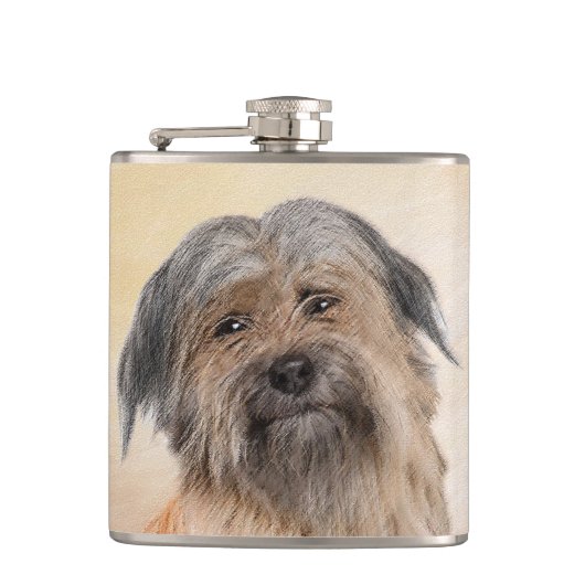 Pyrenean Shepherd Malerei - Niedliche Original Dog Flachmann (Vorderseite)