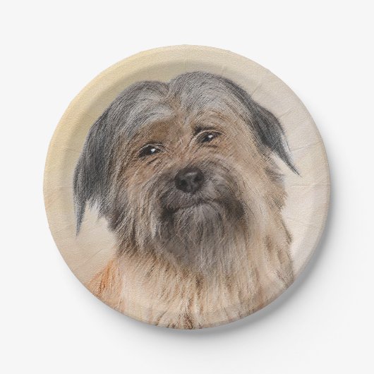 Pyrenean Shepherd Malerei - Niedliche Original Dog Pappteller (Vorderseite)