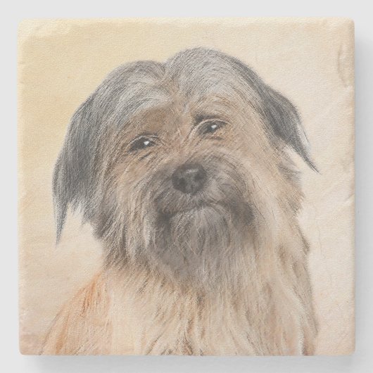 Pyrenean Shepherd Malerei - Niedliche Original Dog Steinuntersetzer (Vorderseite)