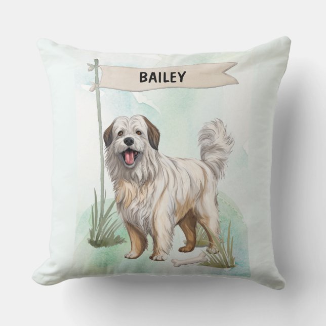 Pyrenean Shepherd Watercolor Personalized Dog Kissen (Vorderseite)
