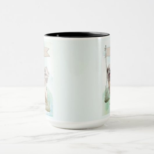 Pyrenean Shepherd Watercolor Personalized Dog Tasse (Zentrum)