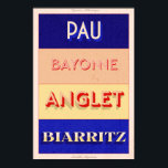 Pyrénées-Atlantiques Nouvelle Aquitaine Art Deco P Poster<br><div class="desc">Nouvelle Aquitaine Plakatstil Design. Dieses elegante Art Deco Poster entwirft sportliche Plätze aus dem Südwesten Frankreichs, ideal für diejenigen, die gewollt haben, ihre Liebe für diese Region zu zeigen. Von T - Shirt bis hin zu Hausmeistern und Accessoires gibt es für jeden etwas - warum also nicht heute selbst Leckerei...</div>