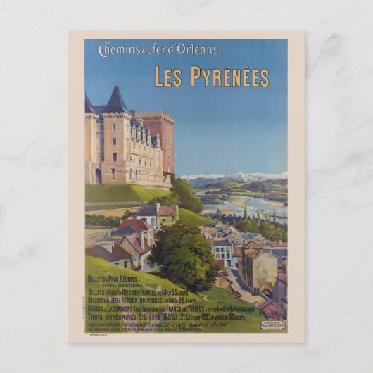 Pyrénées France Vintage Poster 1899 Postkarte (Vorderseite)